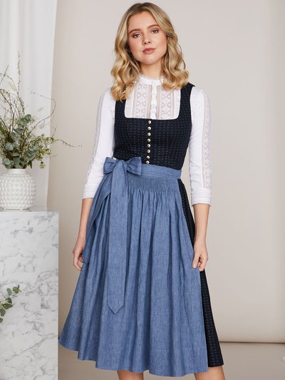 Nachtblaues Dirndl mit Leinenschürze Nachtblaues Dirndl mit Leinenschürze