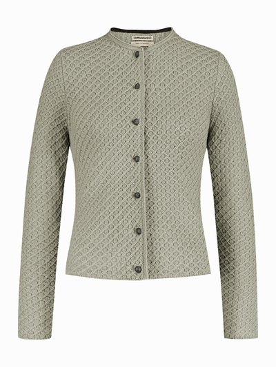 Grau-Grüne Trachten-Strickjacke mit Knopfleiste Grau-Grüne Trachten-Strickjacke mit Knopfleiste