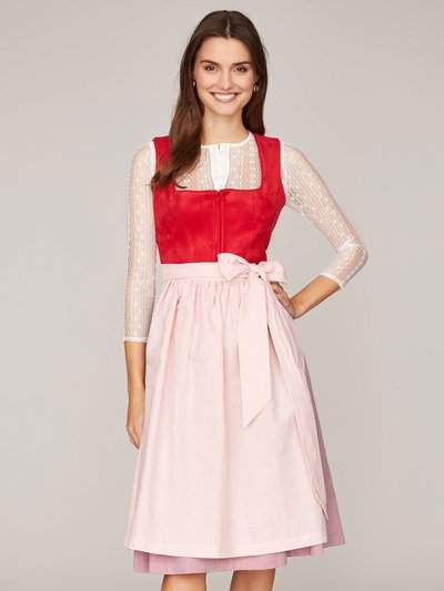 Rotes Dirndl mit Mieder aus Veloursleder-Optik Rotes Dirndl mit Mieder aus Veloursleder-Optik