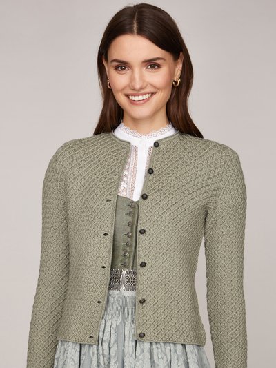 Grau-Grüne Trachten-Strickjacke mit Knopfleiste Grau-Grüne Trachten-Strickjacke mit Knopfleiste