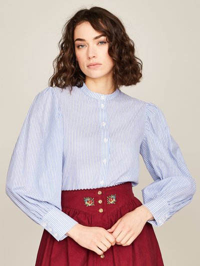 Gestreifte Bluse mit Stehkragen