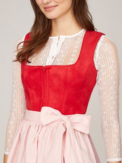 Rotes Dirndl mit Mieder aus Veloursleder-Optik Rotes Dirndl mit Mieder aus Veloursleder-Optik