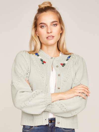 Strickjacke in Khaki mit Blumenstickerei