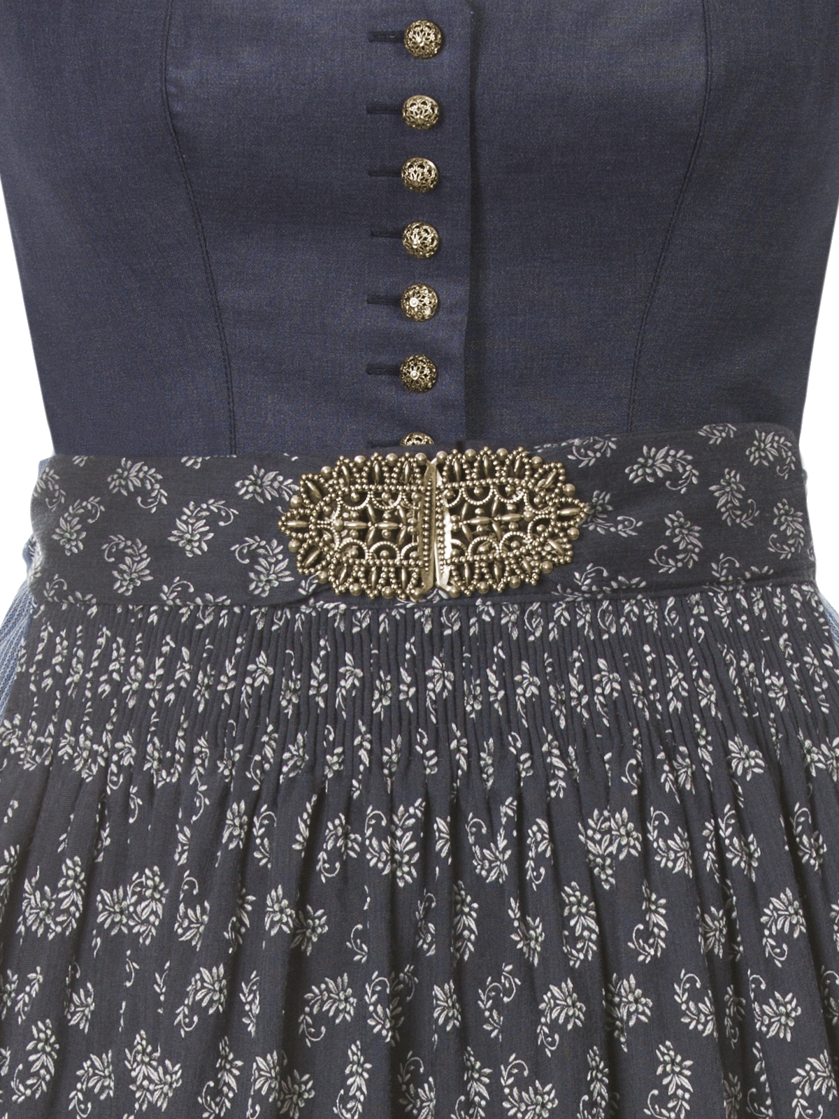 Blaues Dirndl mit floraler Dirndlschürze Blaues Dirndl mit floraler Dirndlschürze