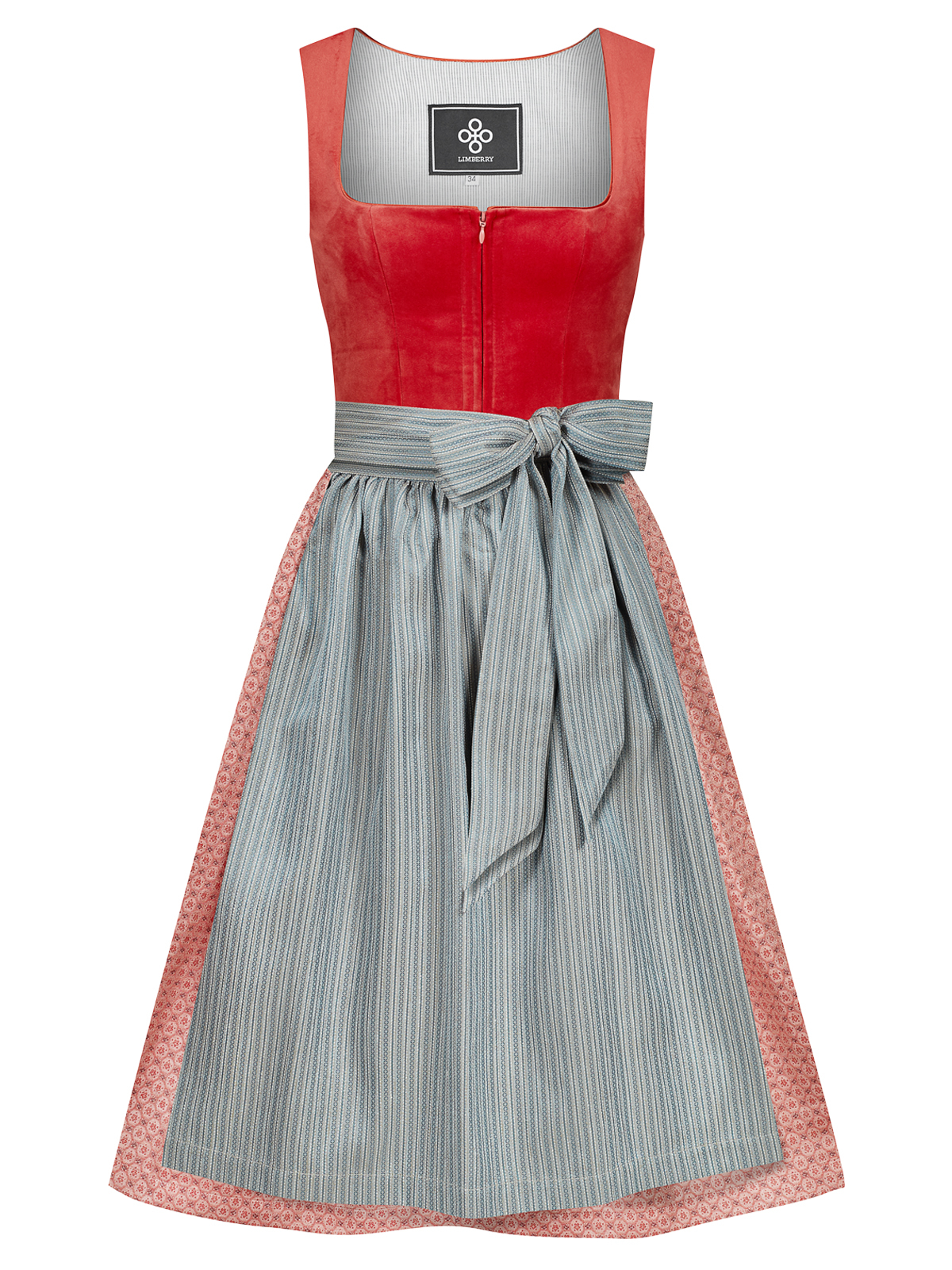 Korallenrotes Dirndl mit zwei Schürzen Korallenrotes Dirndl mit zwei Schürzen
