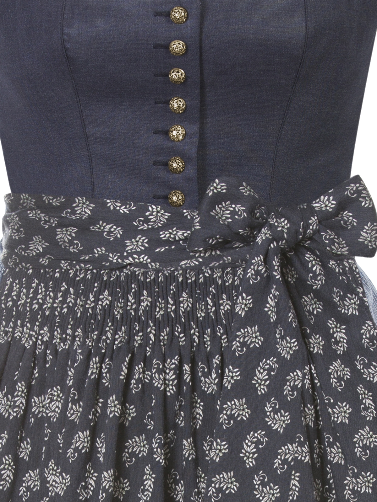 Blaues Dirndl mit floraler Dirndlschürze Blaues Dirndl mit floraler Dirndlschürze
