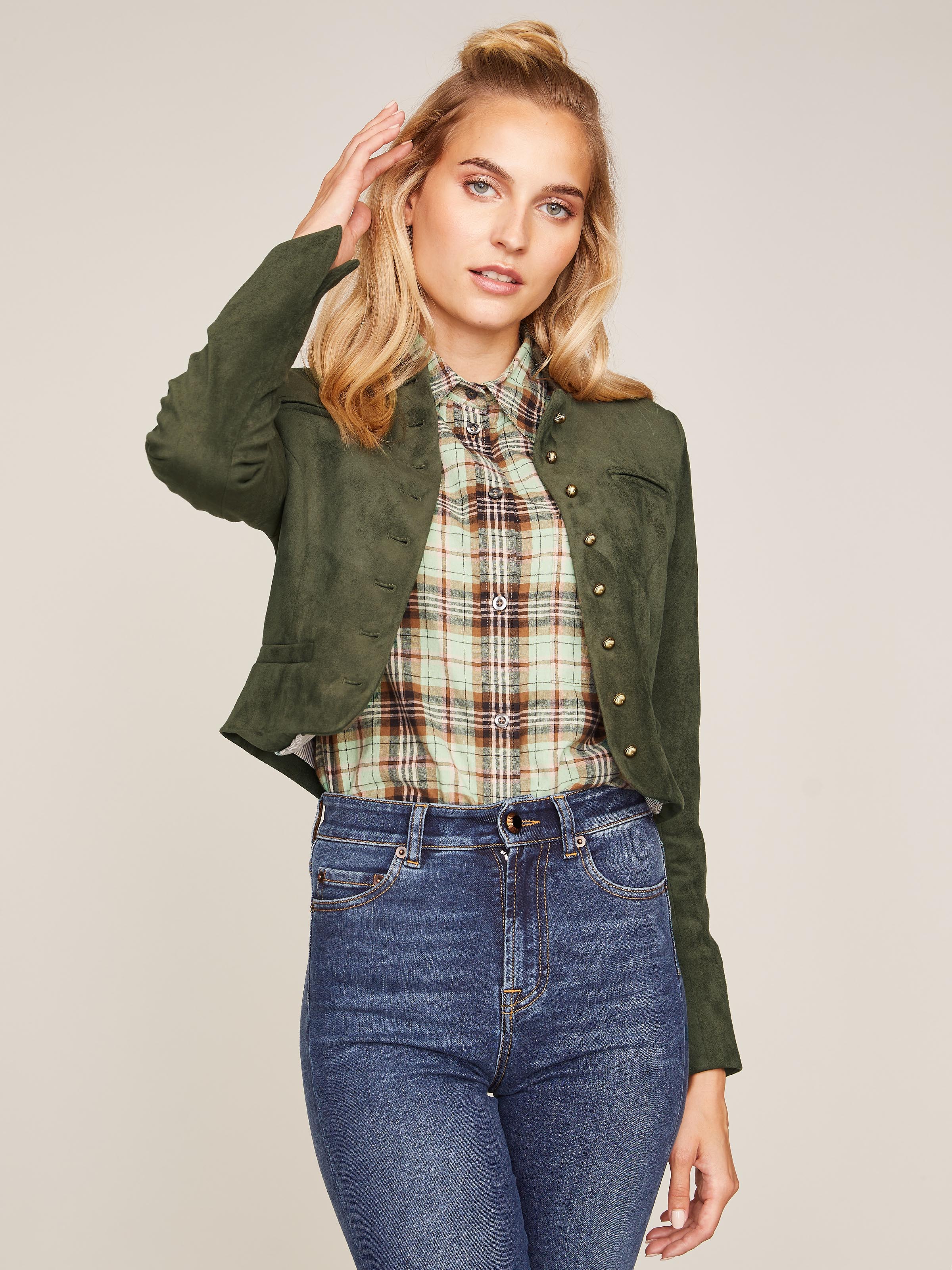 Khaki grüner Janker aus Kunstwildleder Khaki grüner Janker aus Kunstwildleder