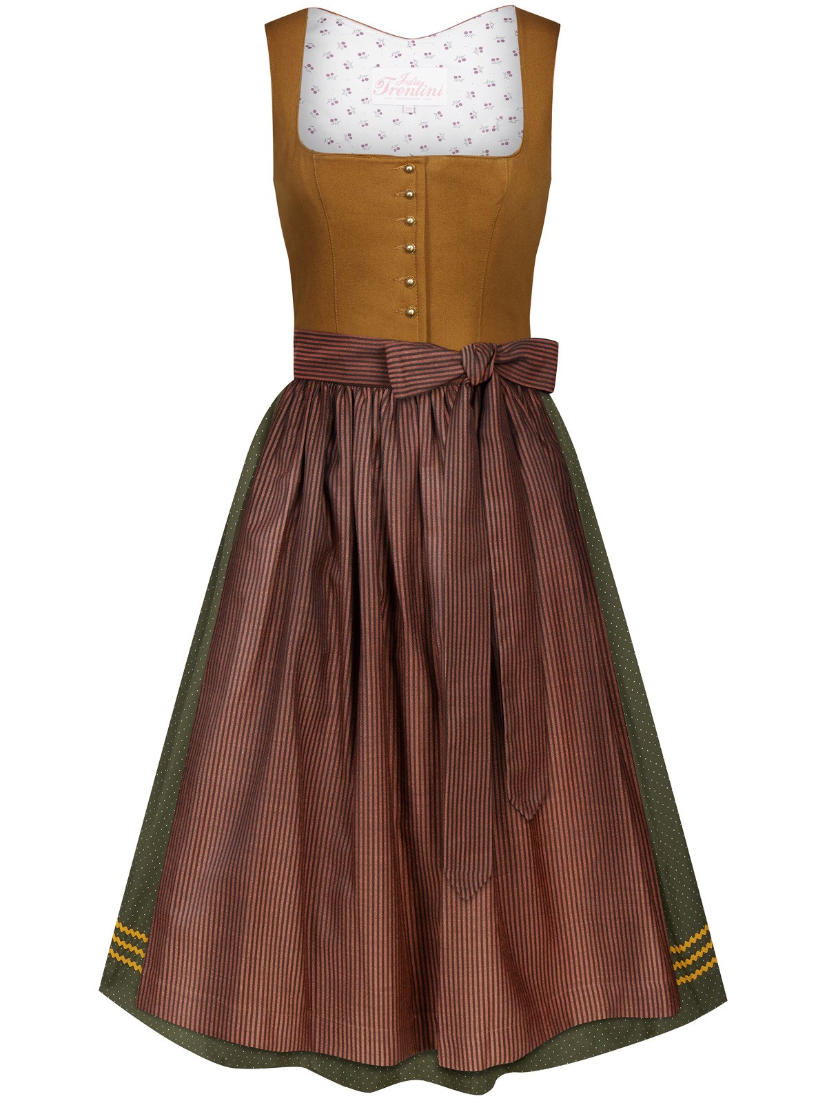 Senf-farbenes Dirndl mit Mustermix Senf-farbenes Dirndl mit Mustermix