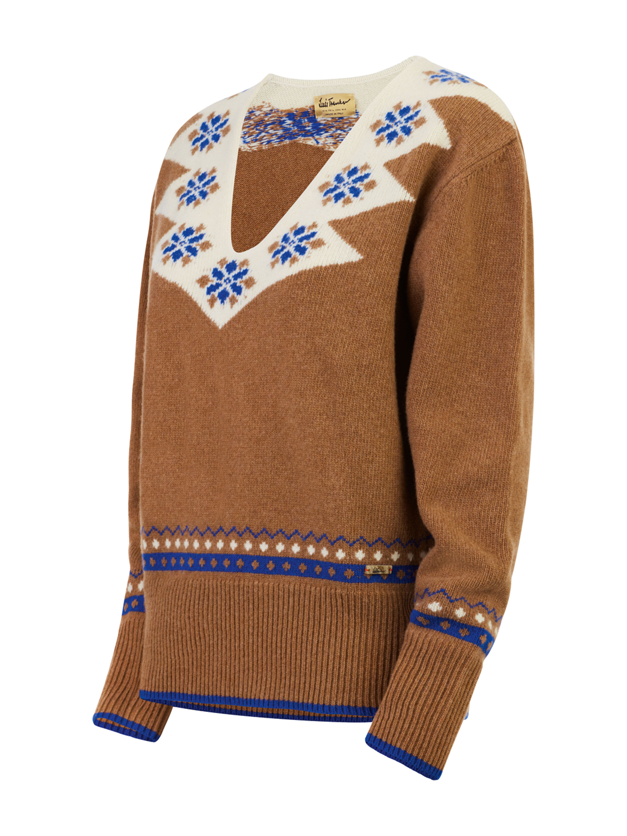 Brauner Strickpullover mit alpinem Muster Brauner Strickpullover mit alpinem Muster