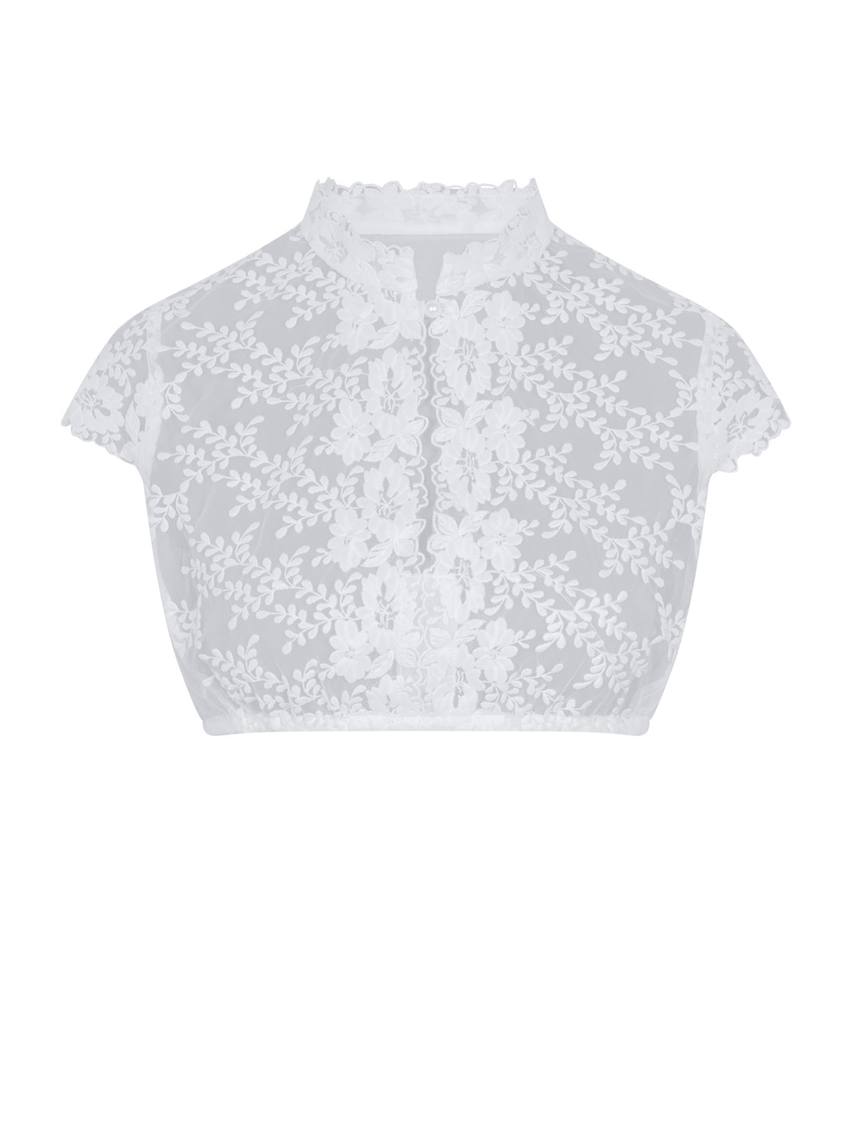 Hochgeschlossene Spitzen-Dirndlbluse mit Flügelarm Hochgeschlossene Spitzen-Dirndlbluse mit Flügelarm