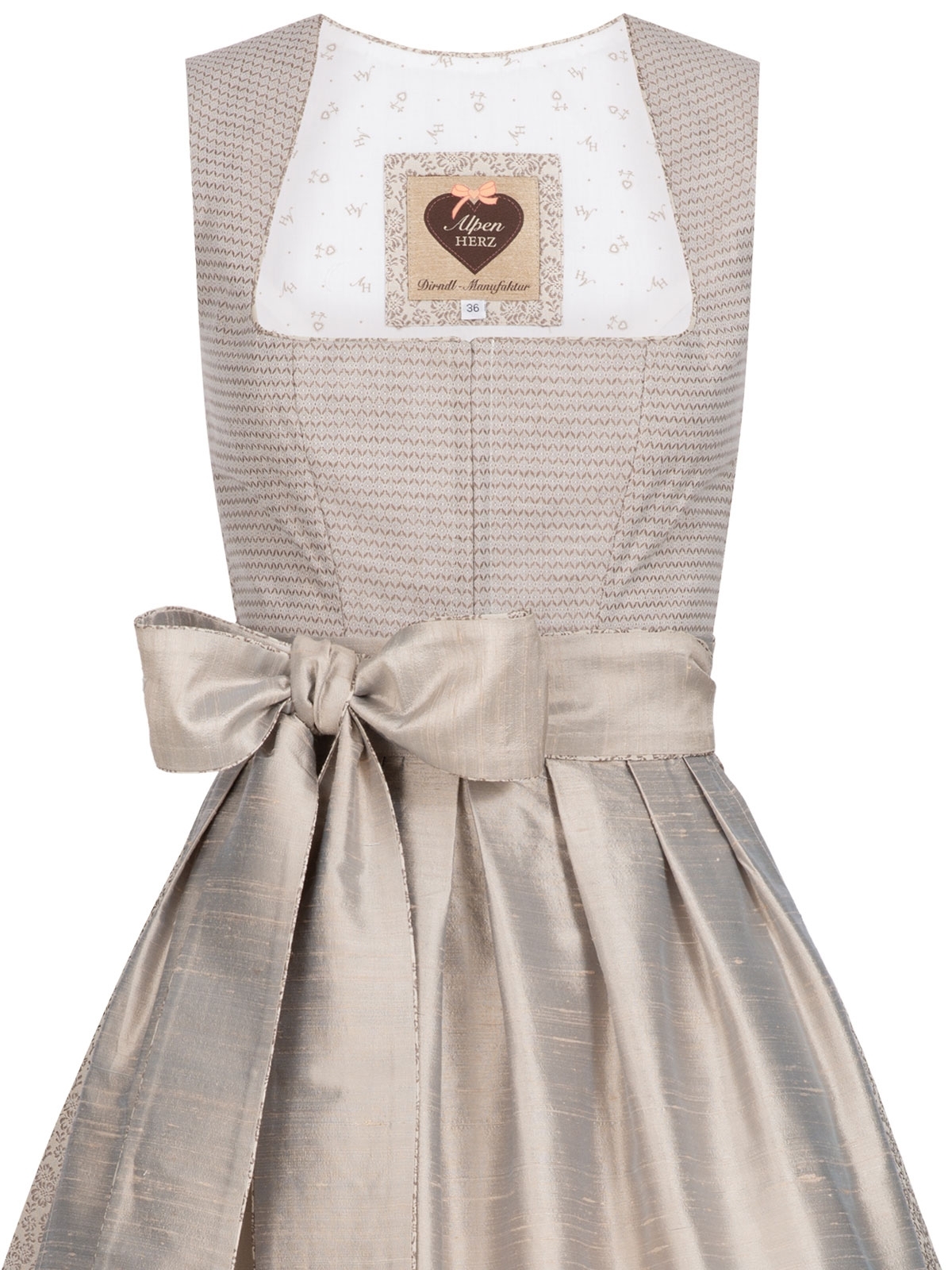 Beiges Leinen-Dirndl mit Seidenschürze Beiges Leinen-Dirndl mit Seidenschürze