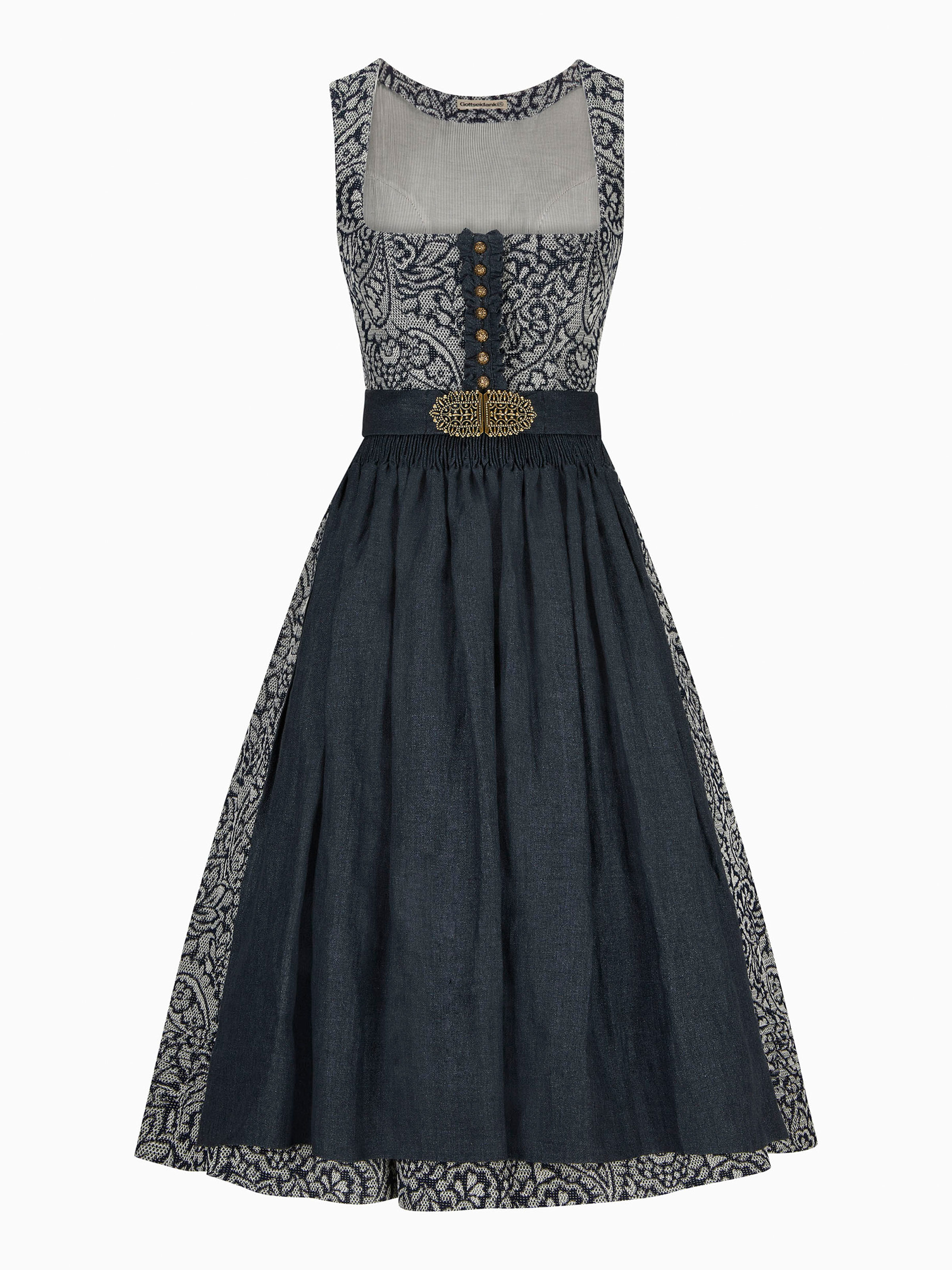 Dunkelblaues Dirndl mit Denim-Optik-Schürze Dunkelblaues Dirndl mit Denim-Optik-Schürze