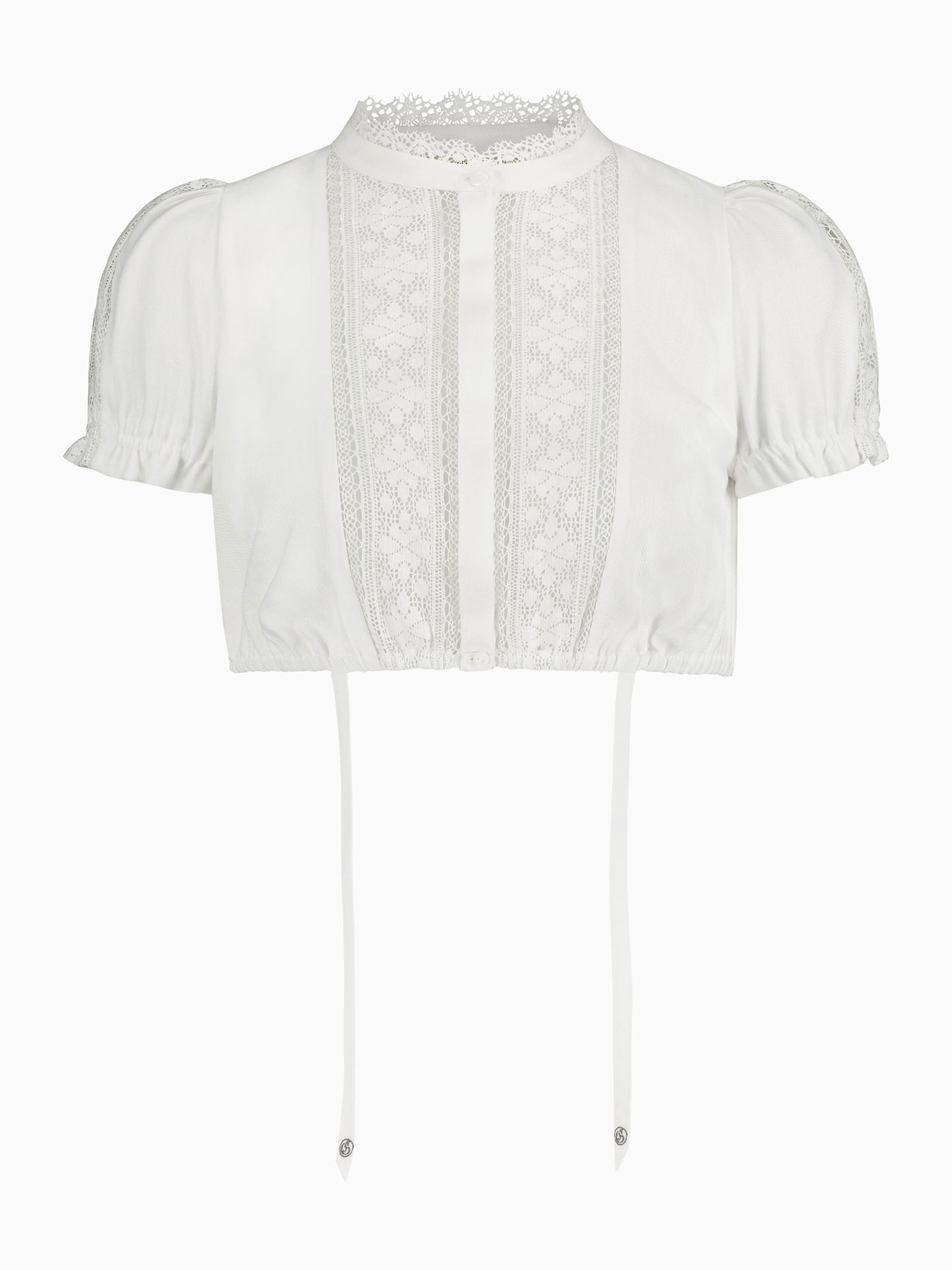 Weiße Dirndlbluse mit Puffärmeln und Häkelspitze Weiße Dirndlbluse mit Puffärmeln und Häkelspitze