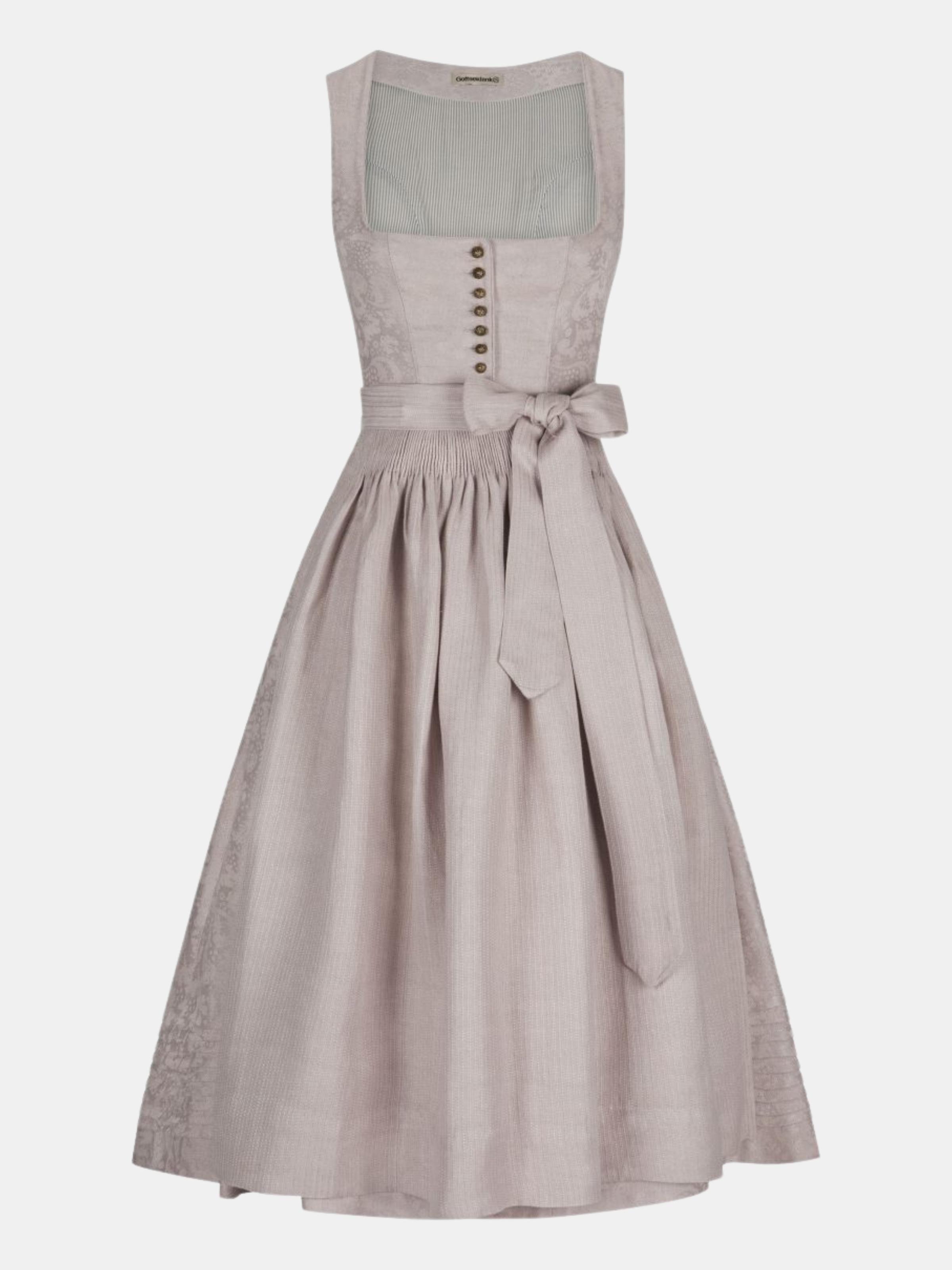 Hellrosafarbenes Dirndl mit Leinenschürze Hellrosafarbenes Dirndl mit Leinenschürze