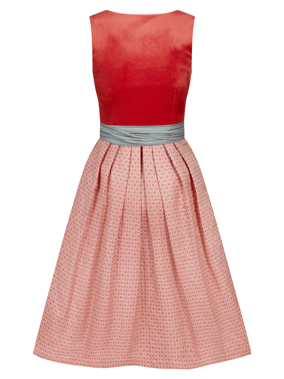 Korallenrotes Dirndl mit zwei Schürzen Korallenrotes Dirndl mit zwei Schürzen
