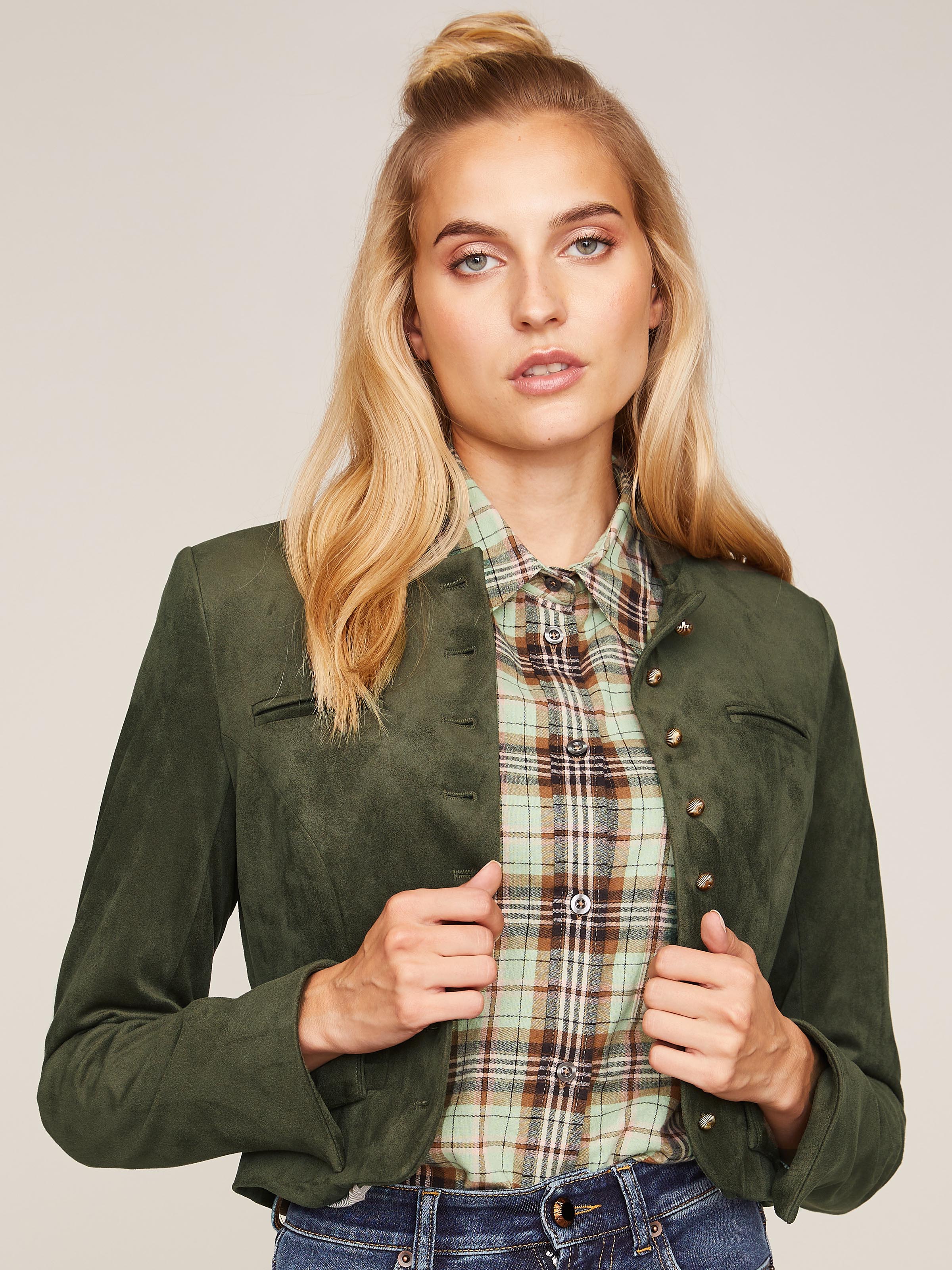 Khaki grüner Janker aus Kunstwildleder Khaki grüner Janker aus Kunstwildleder