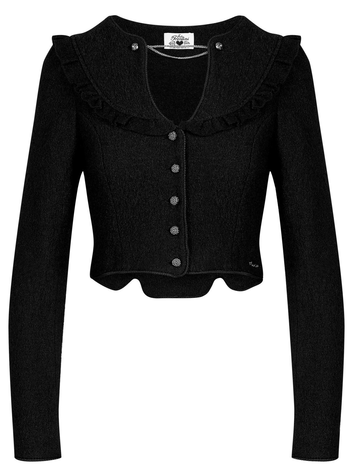 Schwarze Walkjacke mit Volanteinsätzen Schwarze Walkjacke mit Volanteinsätzen