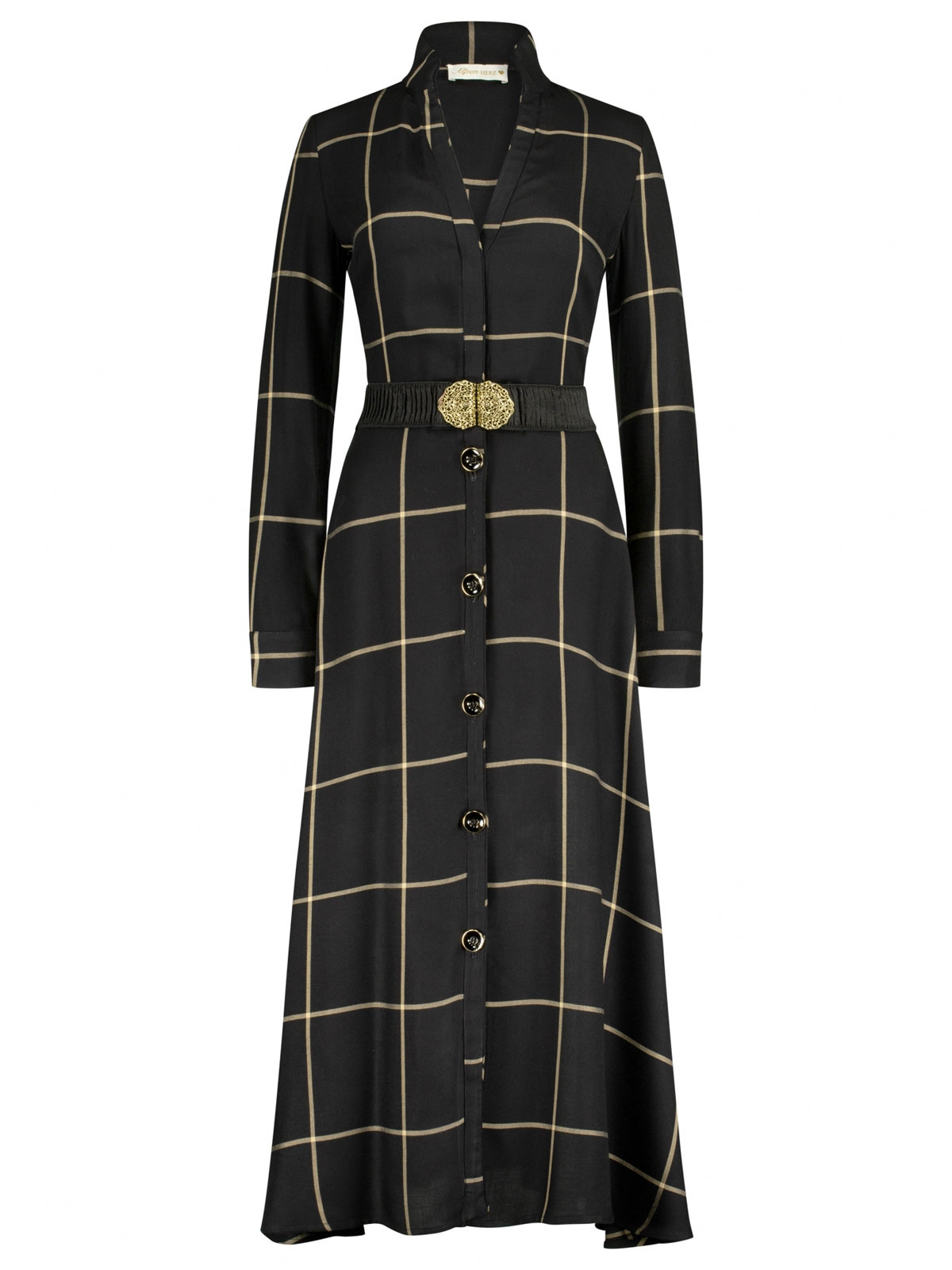 Schwarzes Blusenkleid mit Karomuster Schwarzes Blusenkleid mit Karomuster