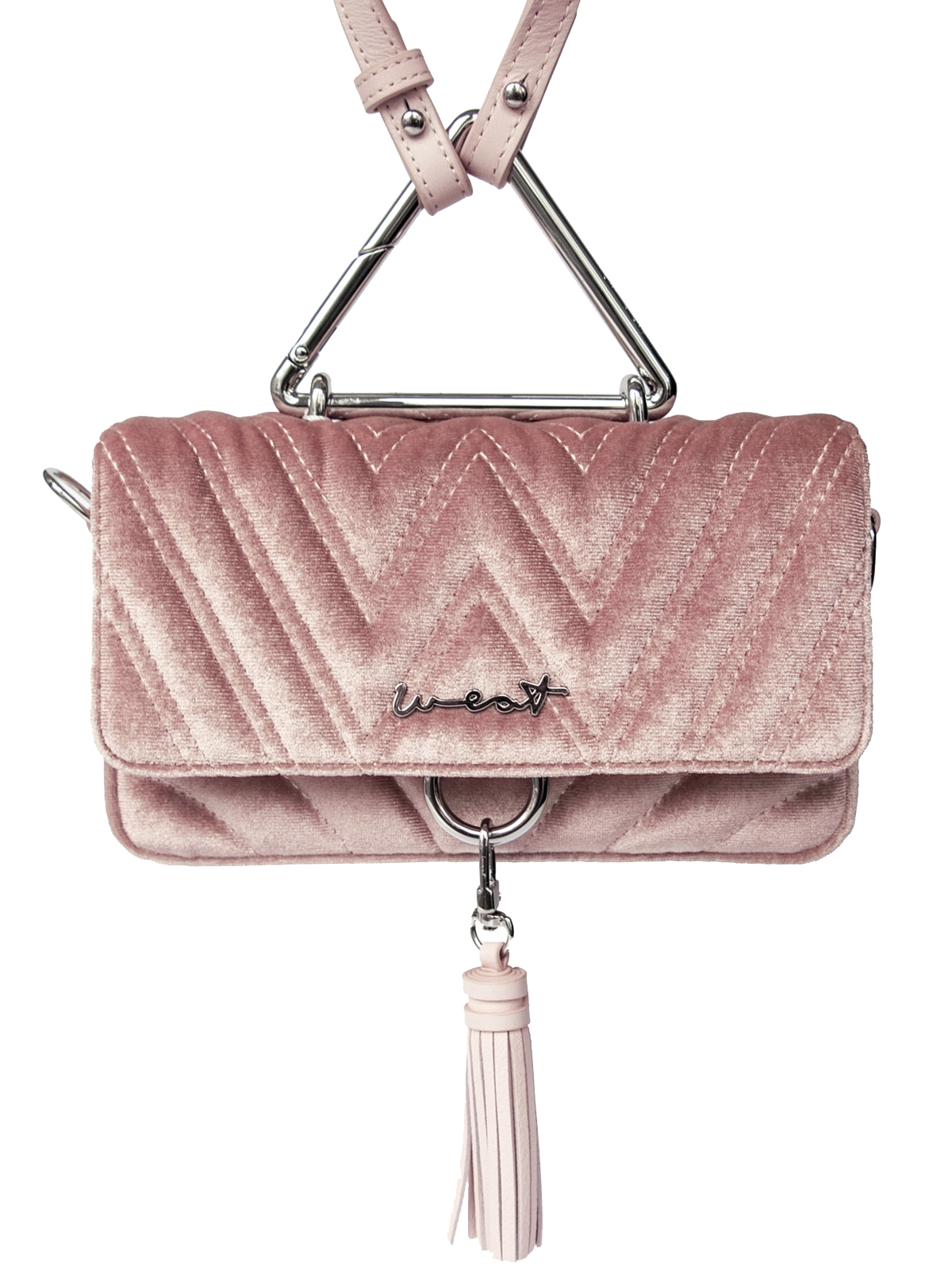 Rosa-farbene Samt-Tasche mit silbernen Details