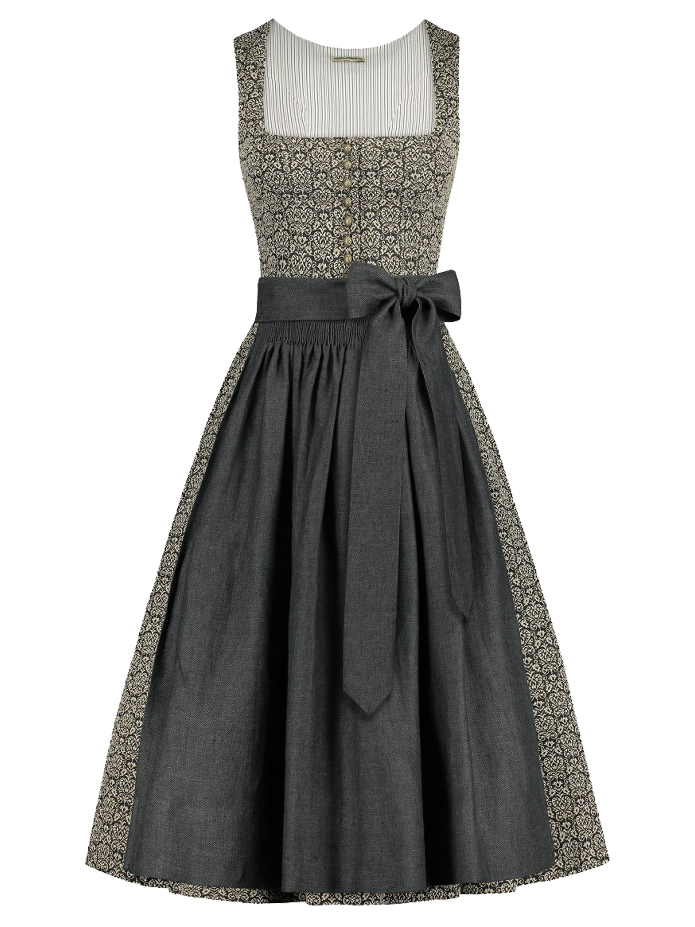 Gemustertes Dirndl in Erdtönen mit Leinen-Schürze Gemustertes Dirndl in Erdtönen mit Leinen-Schürze