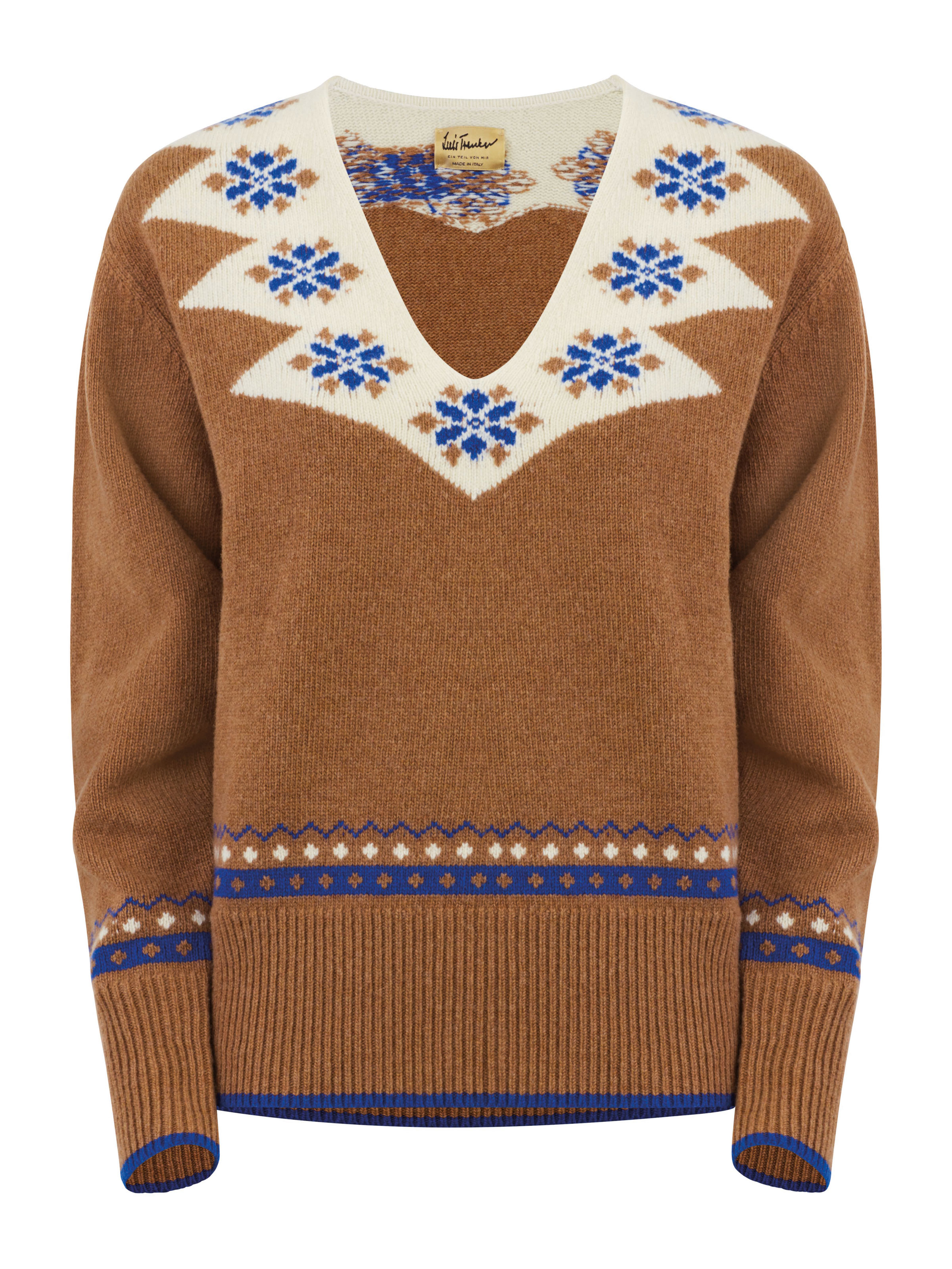 Brauner Strickpullover mit alpinem Muster Brauner Strickpullover mit alpinem Muster