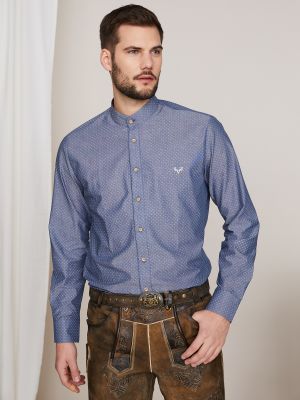 Blaues Trachtenhemd mit weißem Muster Blaues Trachtenhemd mit weißem Muster