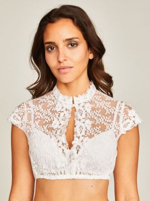 Hochgeschlossene Spitzen-Dirndlbluse mit Flügelarm Hochgeschlossene Spitzen-Dirndlbluse mit Flügelarm