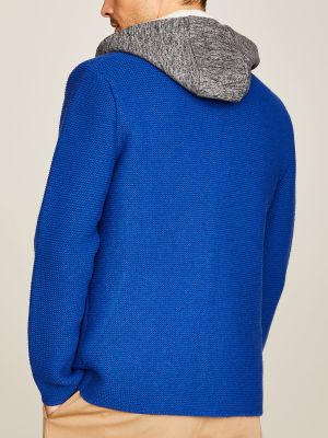 Royalblaue Strickjacke mit abnehmbarer Kapuze Royalblaue Strickjacke mit abnehmbarer Kapuze