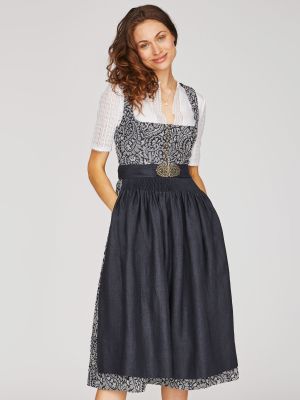 Dunkelblaues Dirndl mit Denim-Optik-Schürze Dunkelblaues Dirndl mit Denim-Optik-Schürze