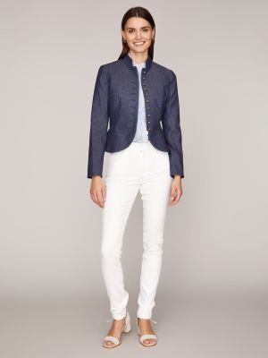 Denimfarbener Trachten-Blazer mit Stehkragen Denimfarbener Trachten-Blazer mit Stehkragen