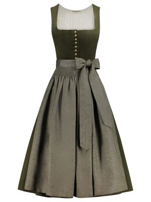 Olivgrünes Dirndl mit Samtmieder und Fischgrät-Schürze Olivgrünes Dirndl mit Samtmieder und Fischgrät-Schürze