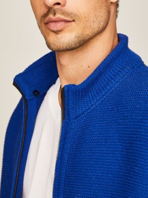 Royalblaue Strickjacke mit abnehmbarer Kapuze Royalblaue Strickjacke mit abnehmbarer Kapuze