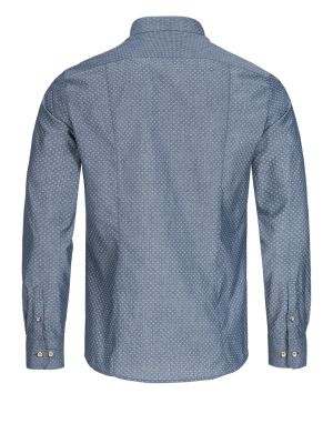 Blaues Trachtenhemd mit weißem Muster