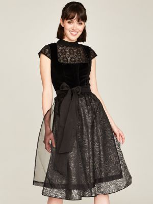 Schwarzes Dirndl mit Samt-Mieder und Seiden-Schürze Schwarzes Dirndl mit Samt-Mieder und Seiden-Schürze