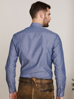 Blaues Trachtenhemd mit weißem Muster Blaues Trachtenhemd mit weißem Muster