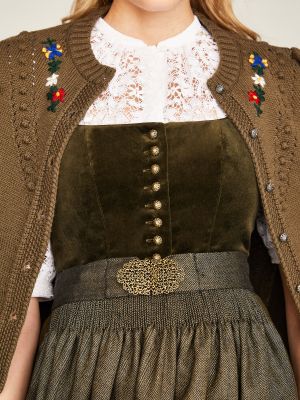 Olivgrünes Dirndl mit Samtmieder und Fischgrät-Schürze Olivgrünes Dirndl mit Samtmieder und Fischgrät-Schürze