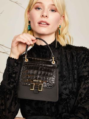 Schwarze Umhängetasche aus Leder in Kroko-Optik Schwarze Umhängetasche aus Leder in Kroko-Optik