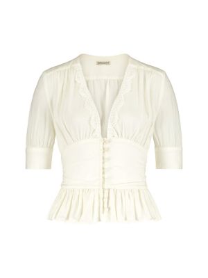 Gerüschte Bluse in Eierschale mit Zierborte Gerüschte Bluse in Eierschale mit Zierborte
