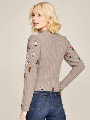 LIMBERRY Strickpullover Leni grau Strickpullover mit Blumenstickerei