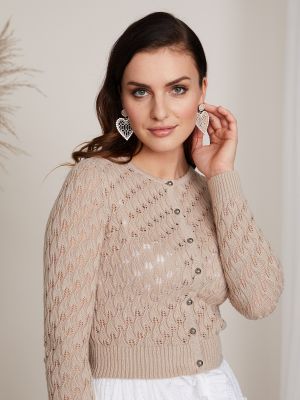 Beige Strickjacke mit Lochstrickmuster Beige Strickjacke mit Lochstrickmuster