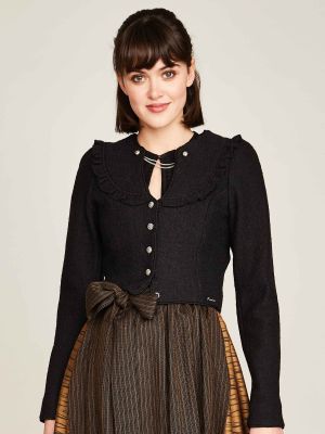 Schwarze Walkjacke mit Volanteinsätzen Schwarze Walkjacke mit Volanteinsätzen