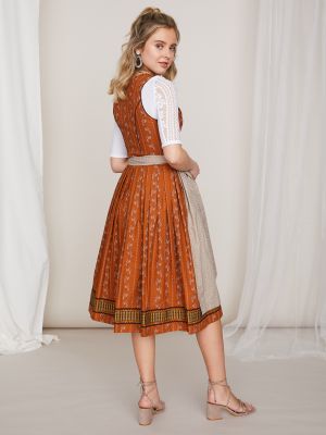 Senfgelbes Dirndl mit hellem Trachtenmuster Senfgelbes Dirndl mit hellem Trachtenmuster