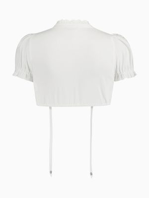 Weiße Dirndlbluse mit Puffärmeln und Häkelspitze Weiße Dirndlbluse mit Puffärmeln und Häkelspitze