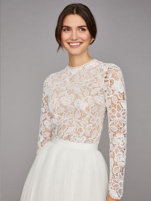 Langärmliger Braut-Body mit Blumen-Spitze Langärmliger Braut-Body mit Blumen-Spitze