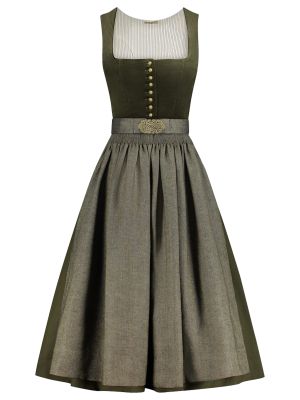 Olivgrünes Dirndl mit Samtmieder und Fischgrät-Schürze Olivgrünes Dirndl mit Samtmieder und Fischgrät-Schürze
