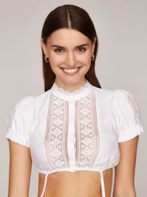 Weiße Dirndlbluse mit Puffärmeln und Häkelspitze Weiße Dirndlbluse mit Puffärmeln und Häkelspitze