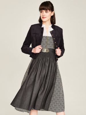 Gemustertes Dirndl in Erdtönen mit Leinen-Schürze Gemustertes Dirndl in Erdtönen mit Leinen-Schürze