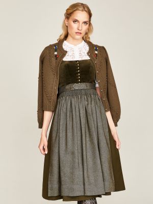 Olivgrünes Dirndl mit Samtmieder und Fischgrät-Schürze Olivgrünes Dirndl mit Samtmieder und Fischgrät-Schürze