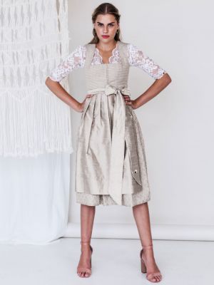 Beiges Leinen-Dirndl mit Seidenschürze Beiges Leinen-Dirndl mit Seidenschürze