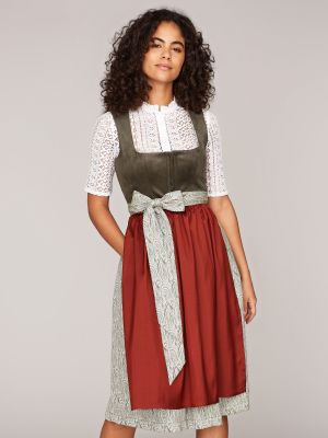 Khaki grünes Dirndl im Animalprint mit zwei Schürzen Khaki grünes Dirndl im Animalprint mit zwei Schürzen